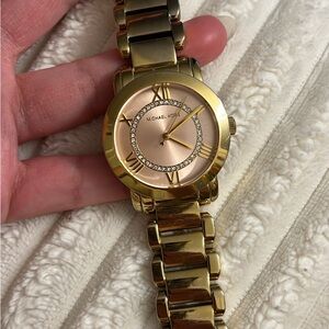 Michael Kors Gold and Rose Gold Women's Bracelet Watch with Crystal Accents